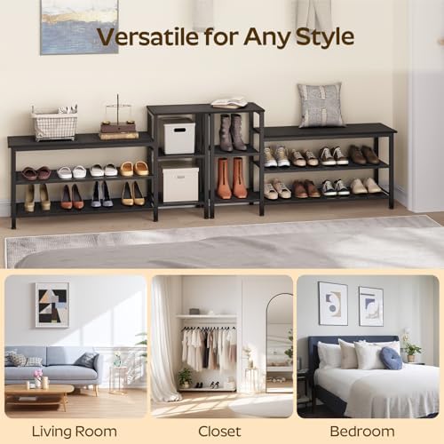 YATINEY 3-Tier Shoe Rack Bench, Wooden Shoe Storage Bench, Industrial Entrywa...