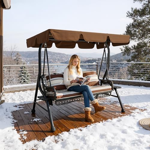 AECOJOY 3-Seat Outdoor Patio Swing Chair, Large Converting Canopy Porch Swing...