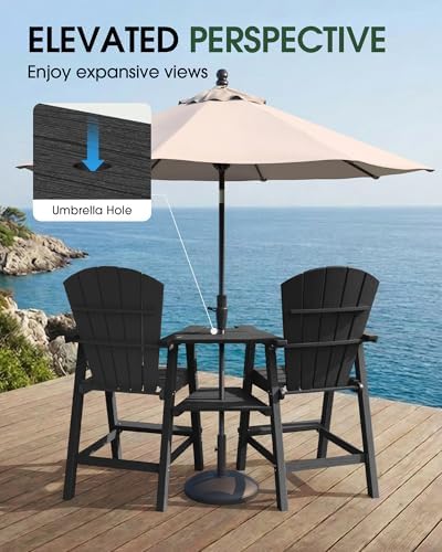 Tall Adirondack Chairs Set of 2 with Table Trays, Black