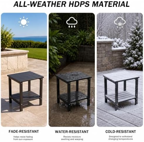 Outdoor Side Table, 2-Tier HDPS Small Patio Adirondack Table, Black