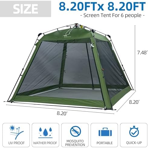 Pop Up Screen House Gazebo 8.2'x8.2'x75'' – Instant Portable ...