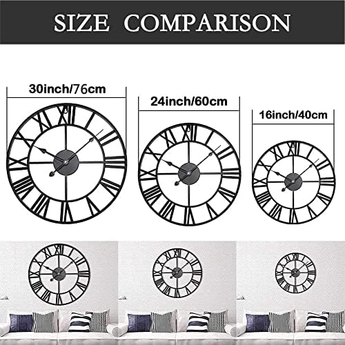 Large Outdoor Indoor Waterproof Metal Wall Clock, Completely Silent, 24 inch ...
