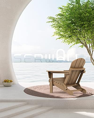 SERWALL Folding Adirondack Chair Set of 4 Patio Chair with Cup Holder-Brown