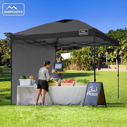 AMPKEEPER Outdoor Pop-Up Canopy Tent with 2 Sidewalls, Black, 10 x 10 Ft