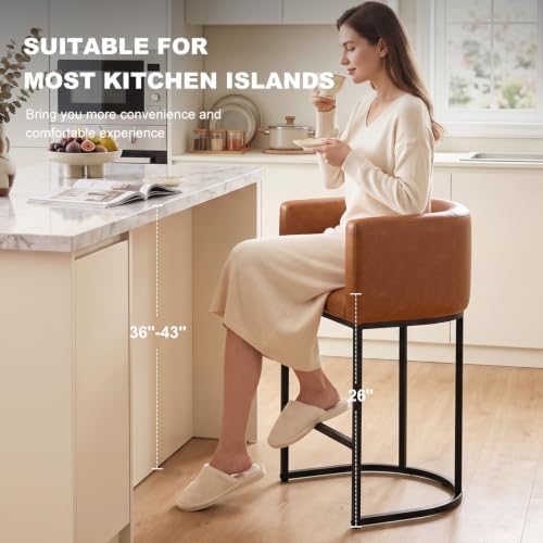 26" H Counter Height Bar Stools Set of 3, Modern Barrel Counter Stools w...