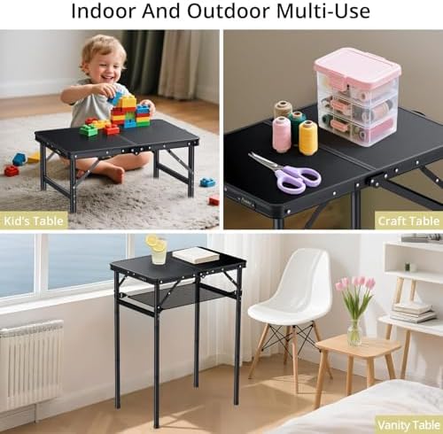 Anbte 2ft Folding Camping Table, 3 Adjustable Height Max 29.5", 23"...