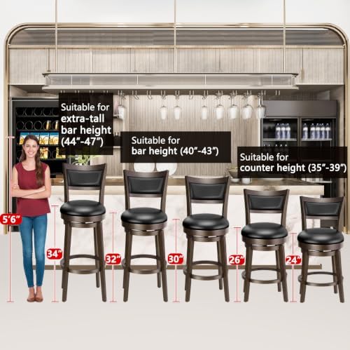 PrimeZone Swivel Bar Stools Set of 2, 30 Inch Bar Height Barstools