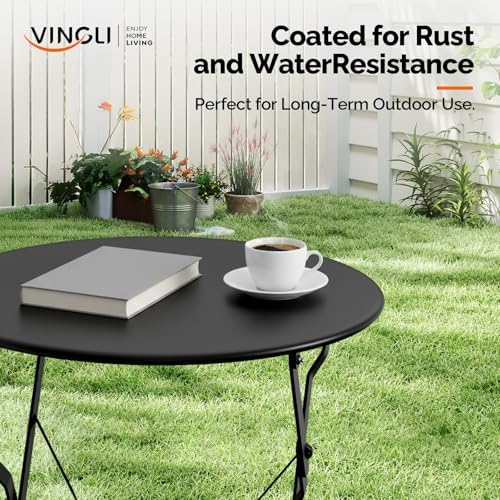 VINGLI Outdoor Folding Bistro Table and Chairs Set of 2, 3-Piece Bistro Set w...