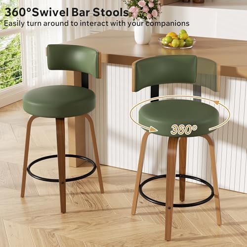 Swivel Bar Stools Set of 2, 26" Faux Leather Upholstered Counter Height ...