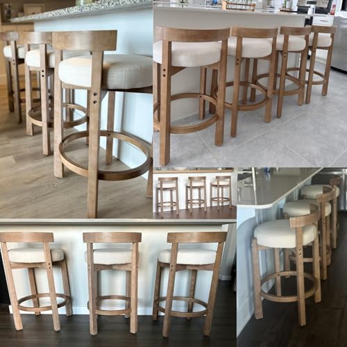 LukeAlon Mid Century Linen Counter Stools Set of 3, Upholstered 26.5" Se...