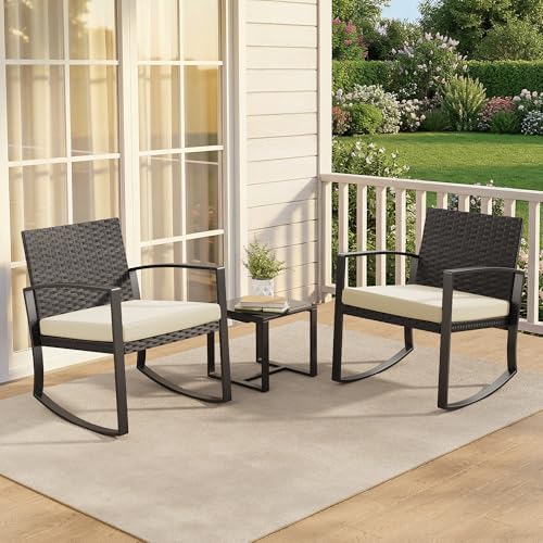 Qsun 3 Pieces Porch Furniture Set Patio Rocking Bistro Set Outdoor Patio Chai...