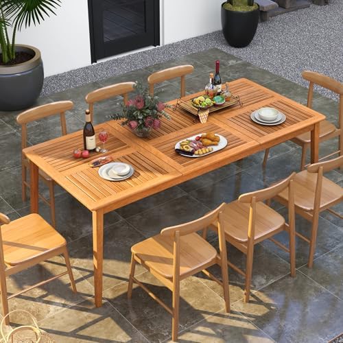 HAPPYGRILL Outdoor Acacia Wood Dining Table for 8 People, 79” x 35” Rectangul...