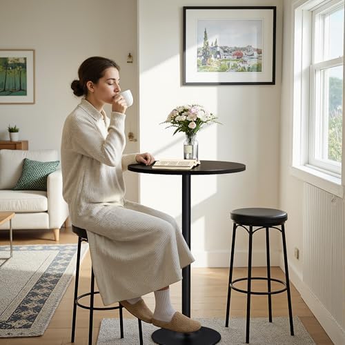 Furmax Bistro Pub Table Round Bar Height Cocktail Table for Home Bar, Round B...