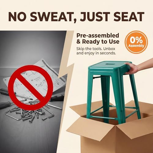 Shahoo 30 Inches Metal Bar Stools Counter Height Stackable Backless Stools, I...