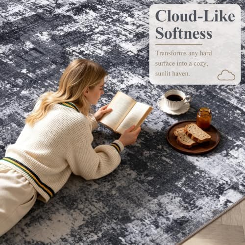 Sasttie 6x9 Washable Area Rug, Modern Abstract Carpet, Black & White