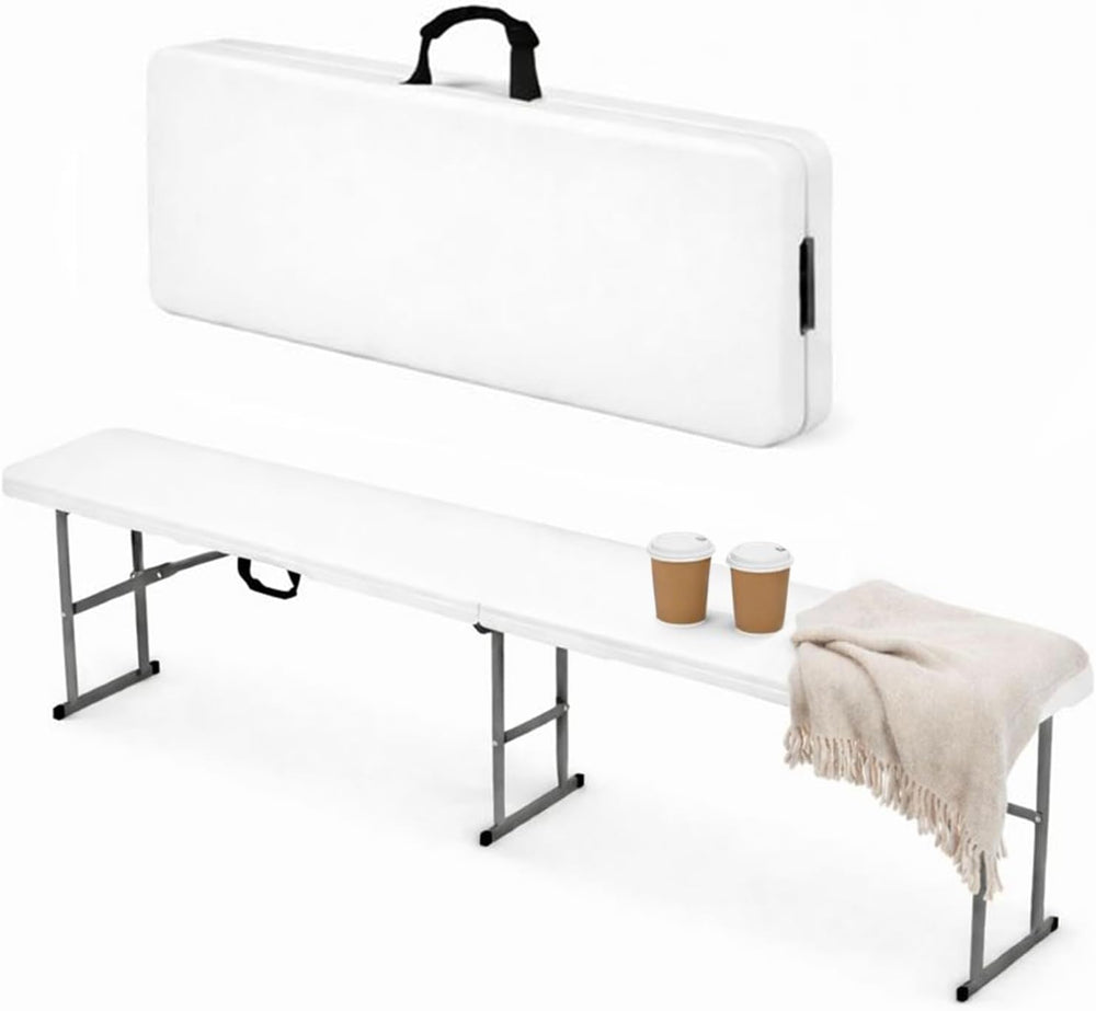 EconoHome Portable White Folding Bench – Heavy-Duty, Lightweight, and Easy to...