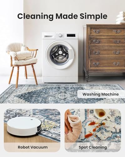 AMADA HOMEFURNISHING 8x10 Washable Area Rug, Low-Profile with Non-Slip Backin...