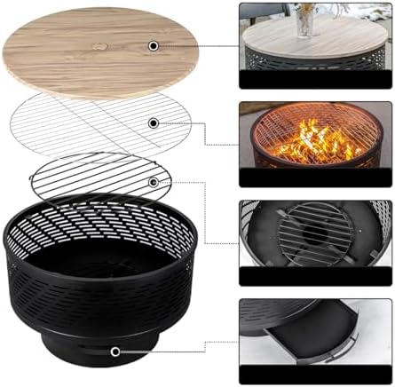 OutVue 26 Inch Wood Burning Fire Pits with Grill & Lid