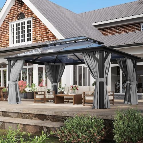 Aoxun 12'x16' Hardtop Gazebo with Polycarbonate Double Roof, Gray