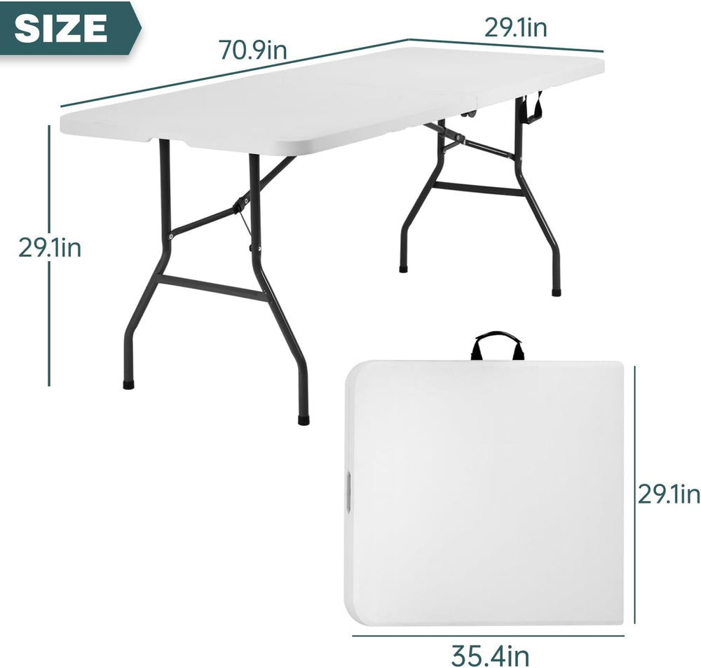 FDW | 6FT Folding Table | White | Portable Plastic Table