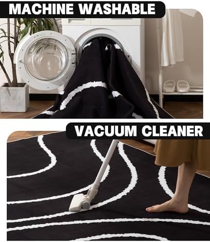 YIHOUSE Black Modern Area Rugs 8x10,Large Black and White Rugs for Living Roo...