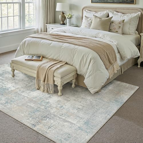 8x10 Blue Cream Abstract Area Rug