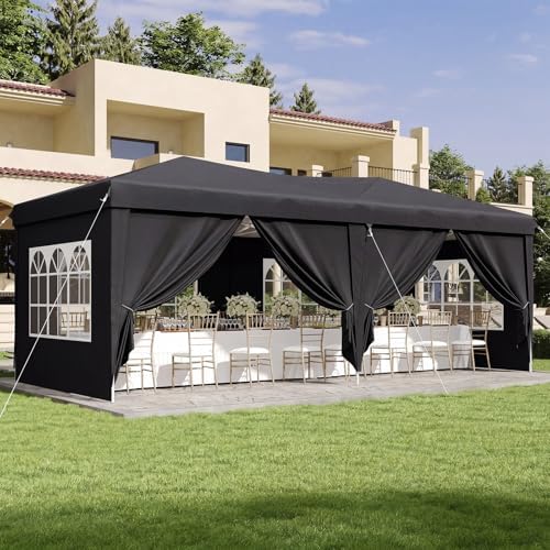 Aoxun 10x20 Pop Up Canopy Tent with 6 Sidewalls, Party Tent, Black