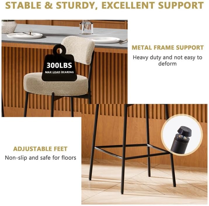 DYHOME Bar Stools Set of 3 Modern Boucle Counter Stools for Kitchen Island