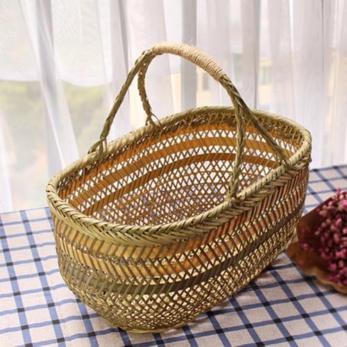 Ciieeo Bamboo Weaving Shopping Basket Handheld Vegetable Fruit Storage Basket...