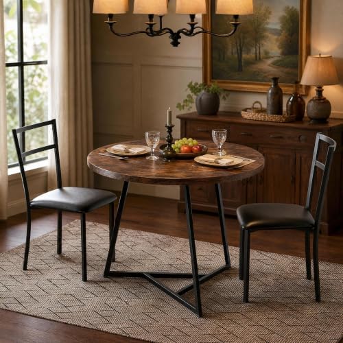 Garvee Dining Table Set for 2, Wooden Kitchen Table and Chairs of 2 with Upho...