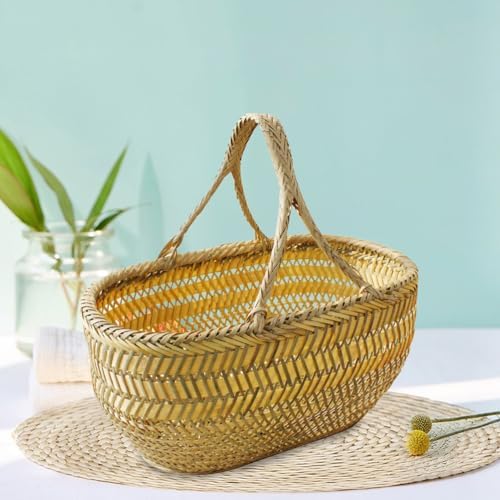 Ciieeo Bamboo Weaving Shopping Basket Handheld Vegetable Fruit Storage Basket...