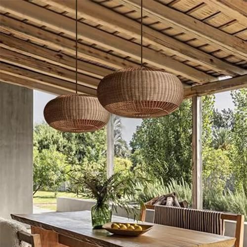 Rattan Handwoven Pendant Lights Adjustable Bamboo Wicker Hanging Lamp, Pendan...