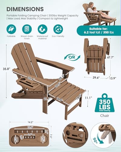 SERWALL Folding Adjustable Adirondack Chair with Footrest, HDPE Outdoor Chair...