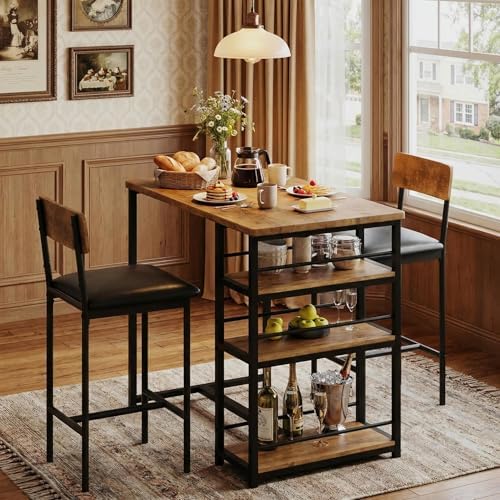 GarveeHome Dining Table Set for 2, Counter Height Kitchen Table with 2 Uphols...