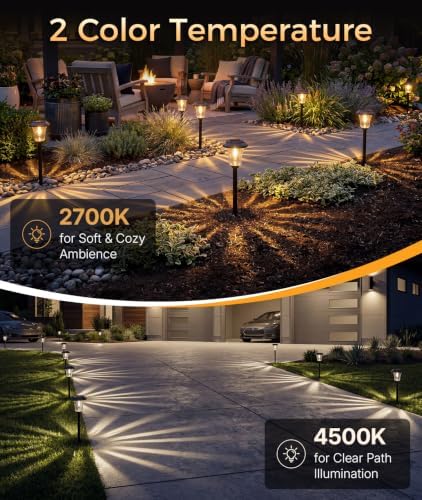 XMCOSY+ Solar Garden Lights 4 Pack, Metal Glass Solar Pathway Light Outdoor