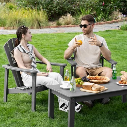 nevilywood Stackable Adirondack Chair, HDPE Outdoor Chair Set of 4, Grey