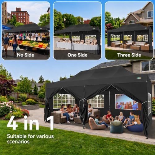 COBIZI 10x20 Heavy Duty Pop Up Canopy Tent with 6 Sidewalls, Black