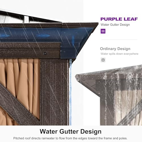 PURPLE LEAF Outdoor Hardtop Gazebo 10' x 14' Bronze Metal 4.7" W...