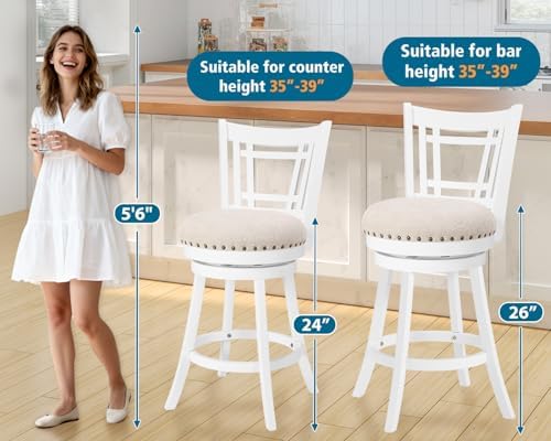 PrimeZone 24 Inch Swivel Counter Height Bar Stools Set of 2, Island Chairs