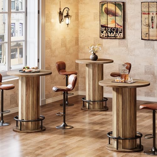 Tribesigns Round Bar Table, 39.4" H Wood Bistro Pub Table with Metal Rin...