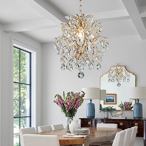 Bestier Gold Modern Pendant Chandelier Crystal Raindrop Lighting Ceiling Ligh...