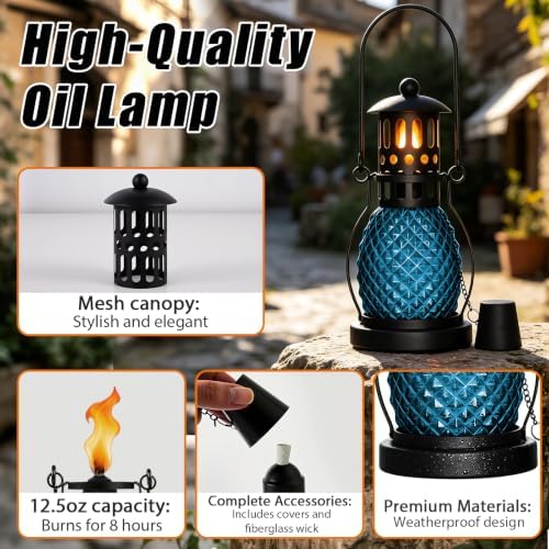4 Pack Citronella Torches for Outside 12.5 oz Glass Table Top Torches(Blue)