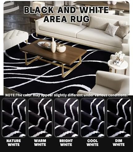 YIHOUSE Black Modern Area Rug 6x9,Abstract Rugs for Bedroom,Black and White G...