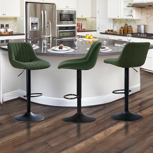 Barstools Set of 3, Adjustable PU Leather Swivel Bar Height Stools with Back,...
