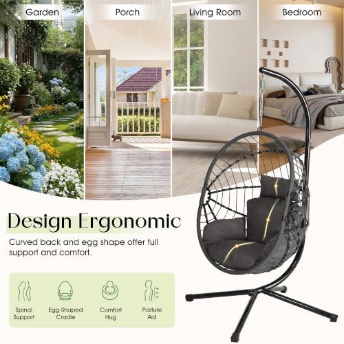 LEX CRAFT Hanging Egg Chair with Stand, Swinging Egg Chair Outdoor Indoor, Ha...