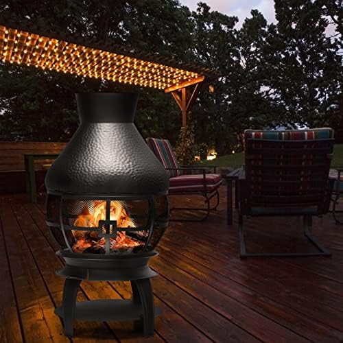 BETTARY Outdoor Chiminea Fireplace, Vintage Metal Chimineas, Wood-Burning Rus...