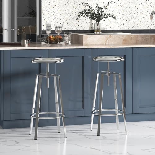 Atlas Industrial Bar Stools Set of 2, Adjustable Swivel Metal, Chrome