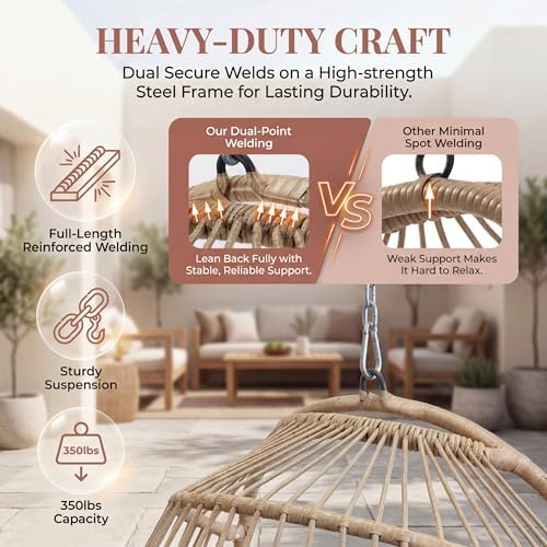 Nicesoul Outdoor Hanging Egg Chair Without Stand, Patio Wicker Swing Egg Bask...