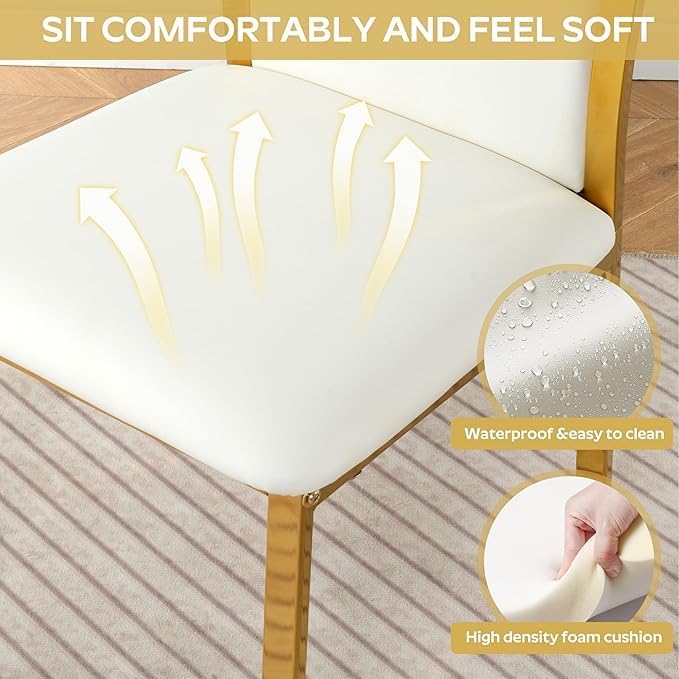 Modern Gold Glass Dining Table Set of 6, 47'' Clear Glass Top Rectang...