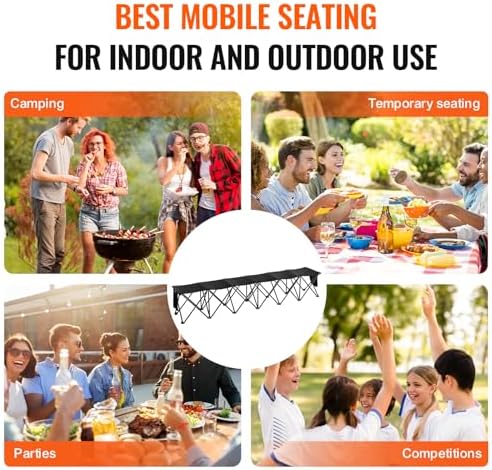 VEVOR Portable Folding Bench, 6 Seats Foldable Sideline Bench, Outdoor Campin...